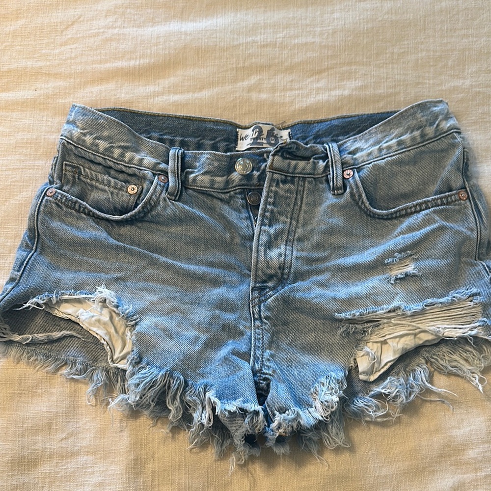 We The Free Blue Distressed Jean Shorts